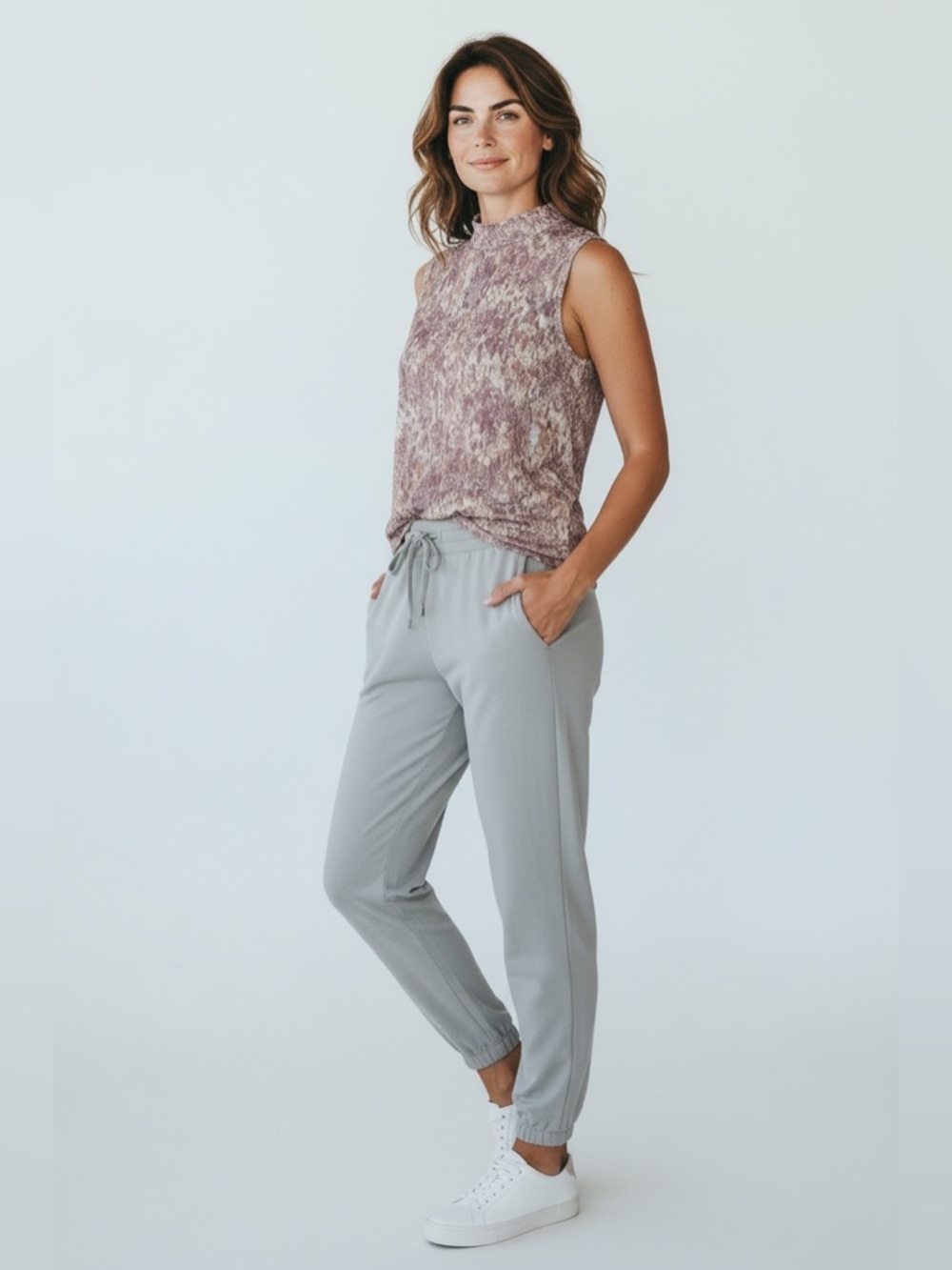 FP Movement by Free People Ruffle Mock Neck Top Snake Print Mauve Sheer Layer S